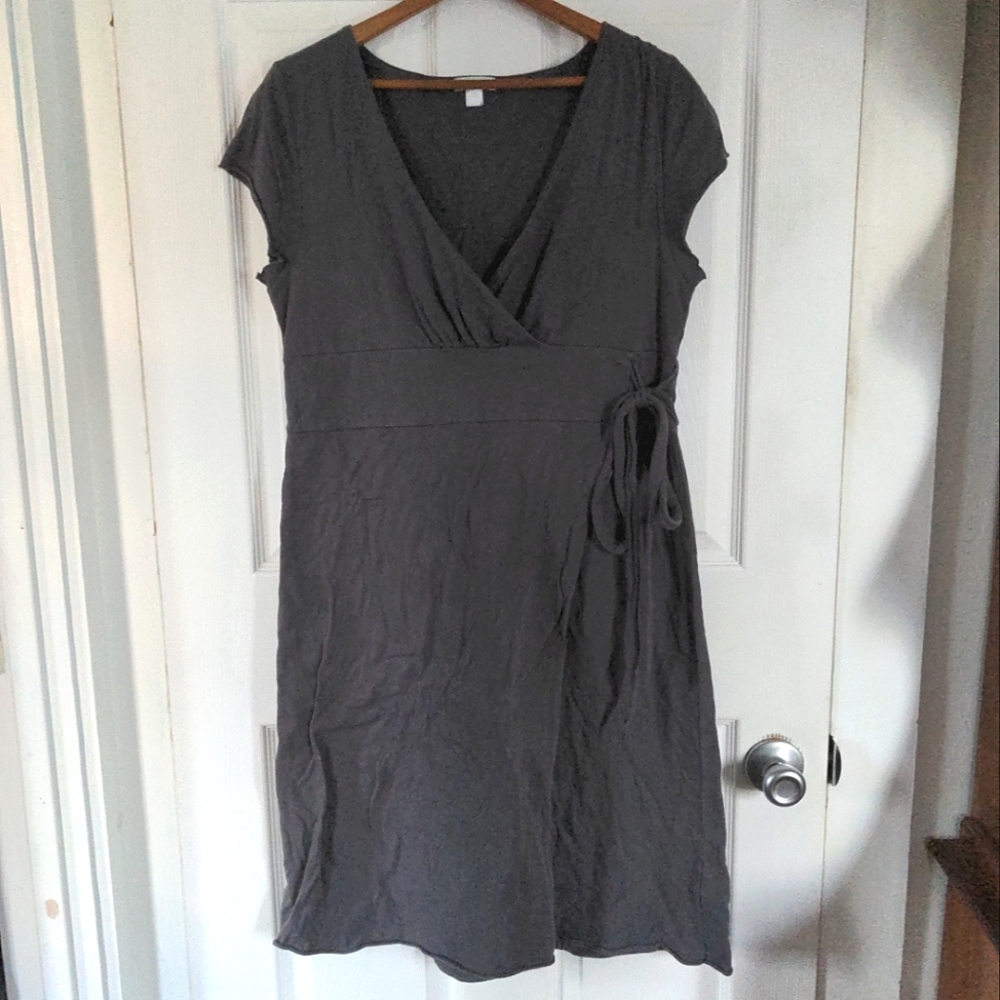 Garnet Hill Gray Wrap Tie Cotton Midi Dress Women Large Bump Nursing ballet